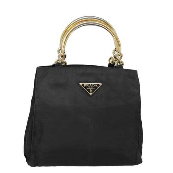 PRADA Hand Bag Nylon Black Gold - Picture 1 of 16